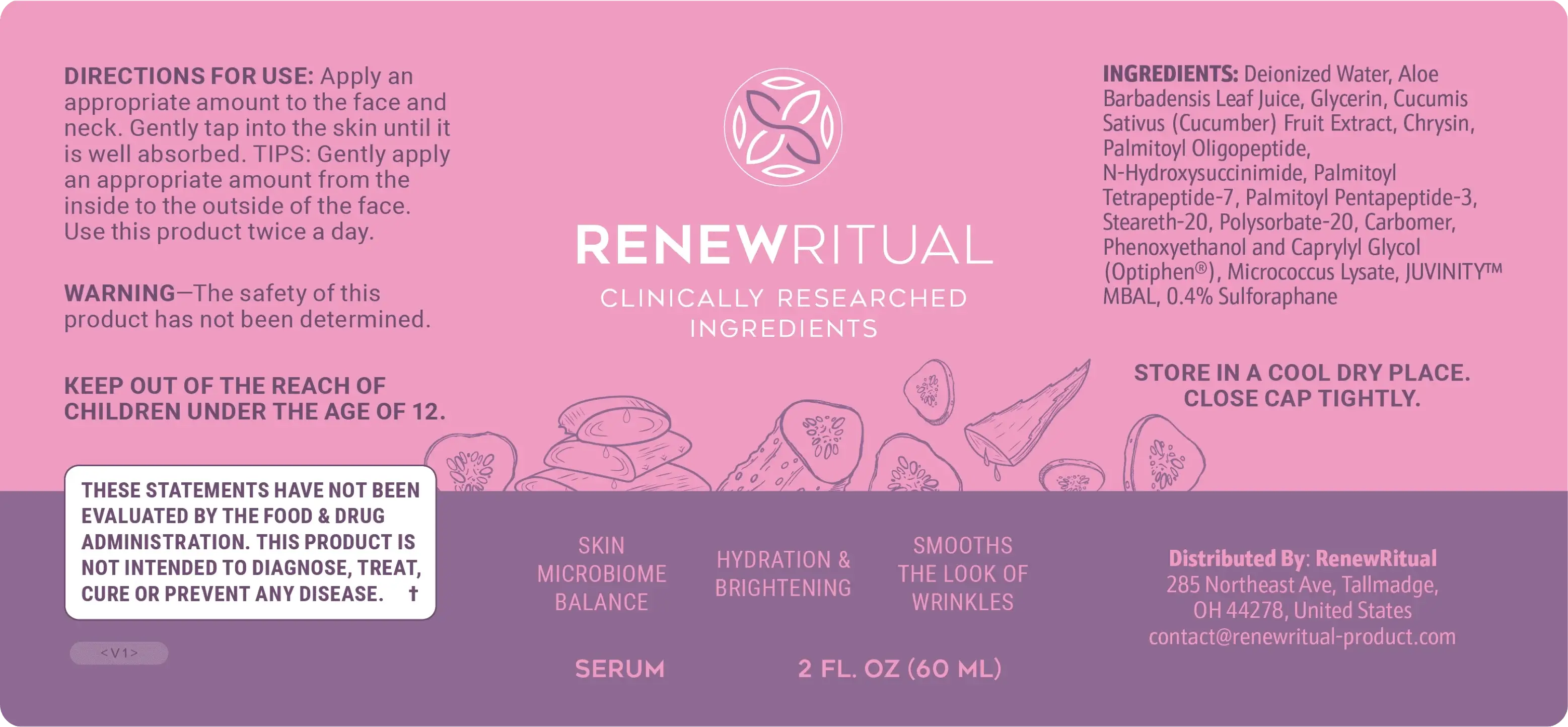 Renew Ritual Supplement Facts Label