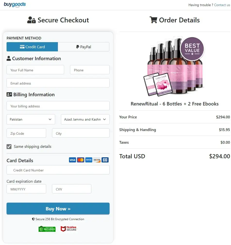 Renew Ritual Get Official Site Checkout Page